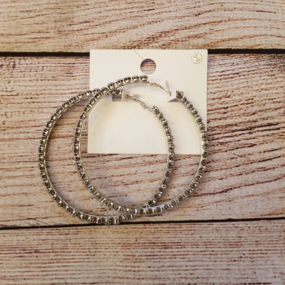 NWT Large Rhinestone Hoop Earrings